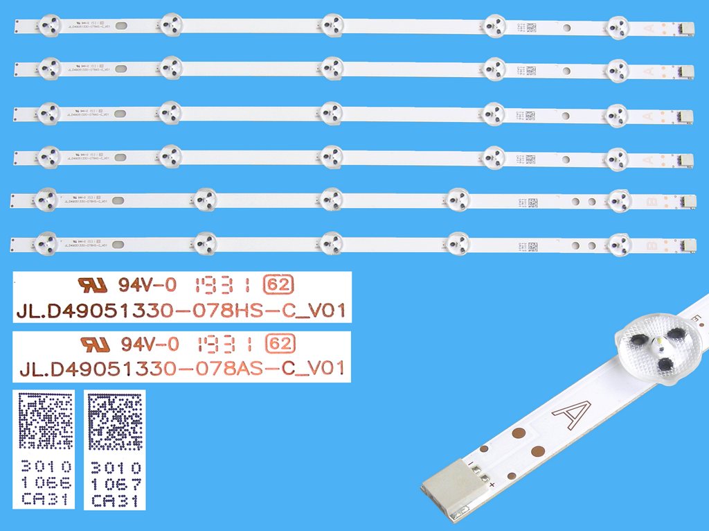 LED podsvit 460mm sada Vestel 50DRT celkem 6 pásků 460mm / D-LED backlight JL.D49051330-078 4ks type A 30101066 + 2ks type B 30101067