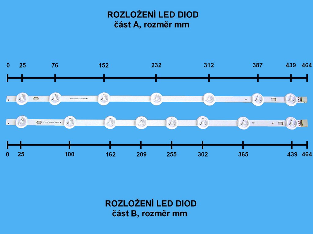 LED podsvit 464mm sada Vestel 23283042 celkem 7 pásků 464mm / LED Backlight array 50"   50DLED_A-Type 30085464 + 50DLED_B-Type 30085465  originál