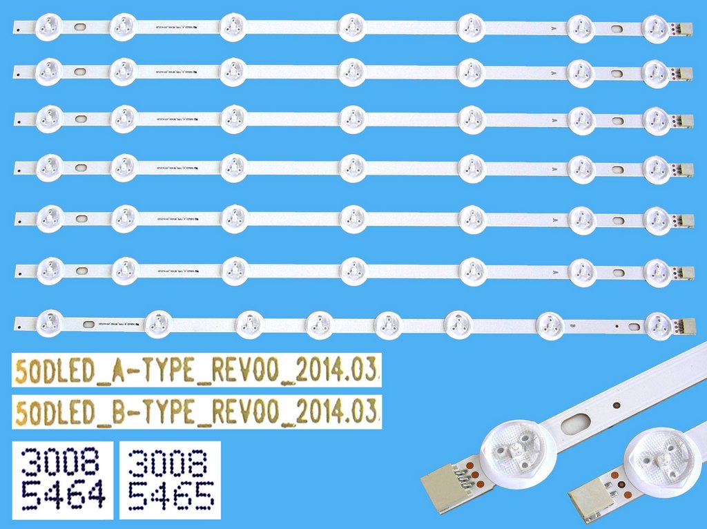 LED podsvit 464mm sada Vestel 23283042 celkem 7 pásků 464mm / LED Backlight array 50" 50DLED_A-Type 30085464 + 50DLED_B-Type 30085465 originál