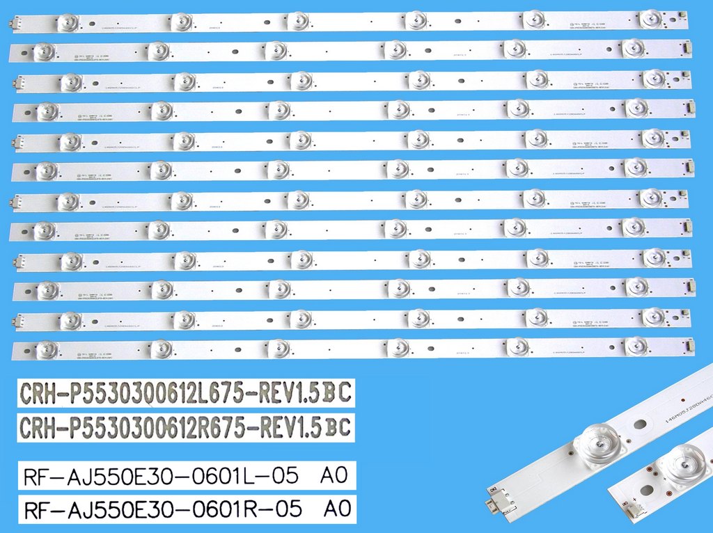 LED podsvit 550mm sada Sharp celkem 12 pásků / DLED Backlight CRH-P5530300612L675-REV1.5BC + CRH-P5530300612R675-REV1.5BC / RF-AJ550E30-0601L-05 A0 + RF-AJ550E30-0601R-05 A0