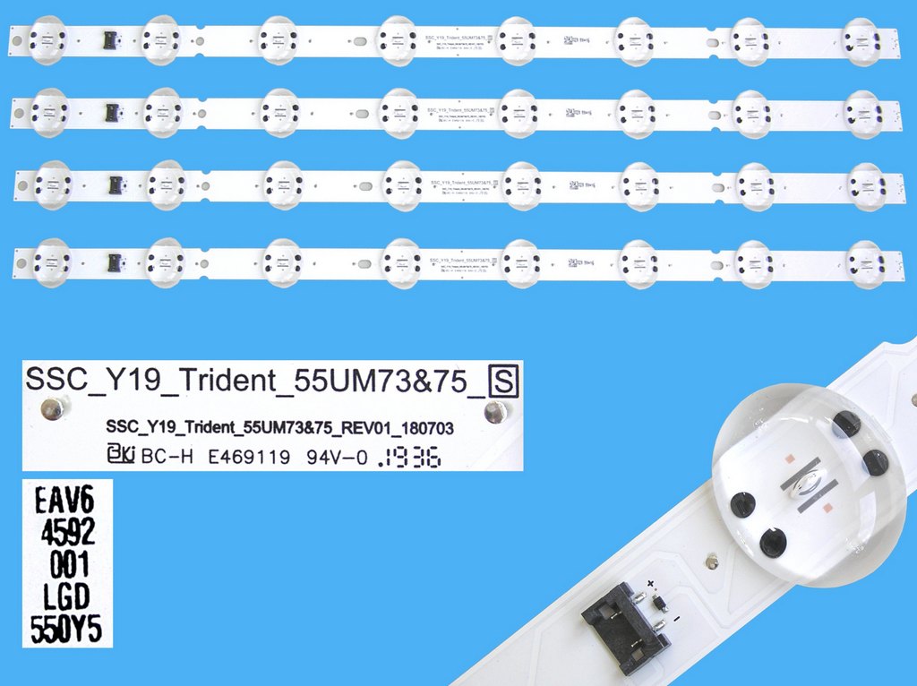 LED podsvit 582mm sada LG AGM76931101 celkem 4 kusy / DLED Backlight 8 D-LED, SSC_Y19_Trident_55UM73&75