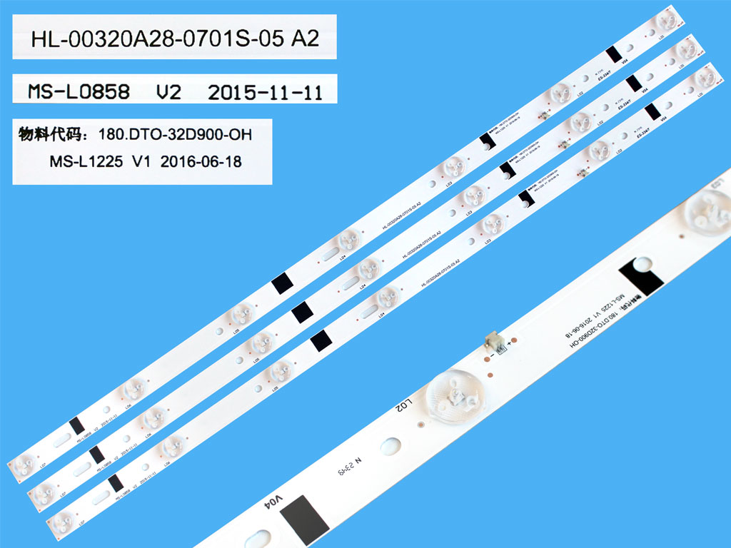 LED podsvit 596mm sada JVC, Telefunken celkem 3 kusy / DLED Backlight HL-00320A28-0701S-05 A3 / ZDCX32D07-ZC14FG-05 , MS-L0858 V2  