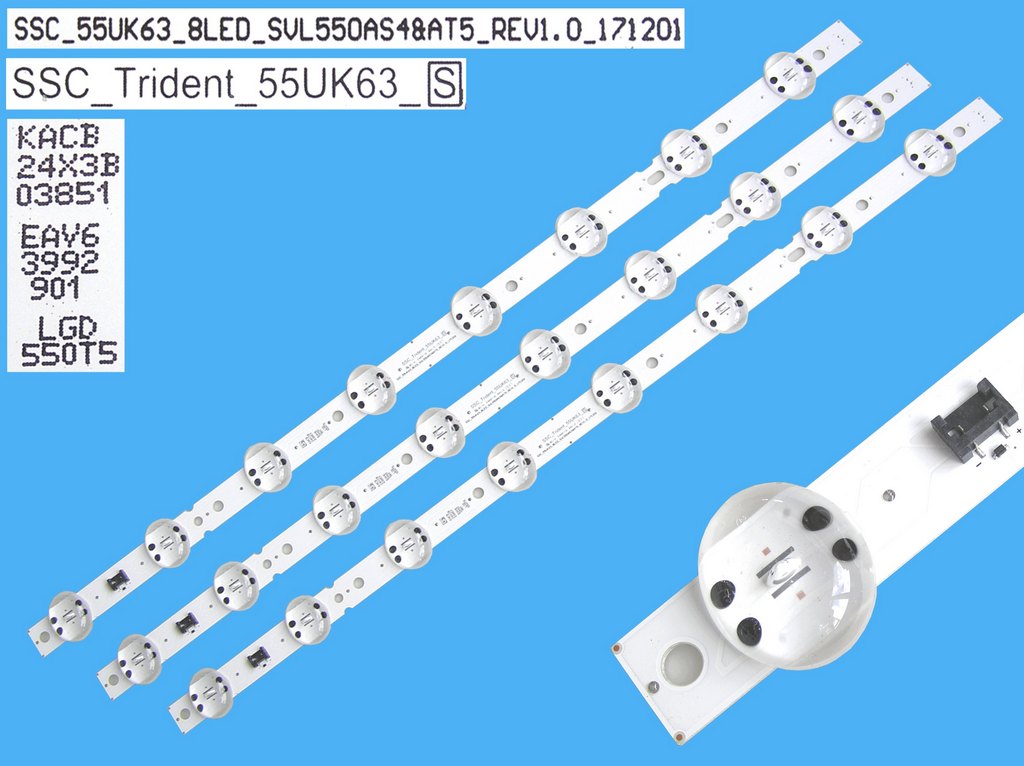 LED podsvit 598mm sada LG AGF30214601AL celkem 3 pásky / DLED Backlight  SSC_Trident_55UK63 / SVL550AS4&AT5 - náhrada