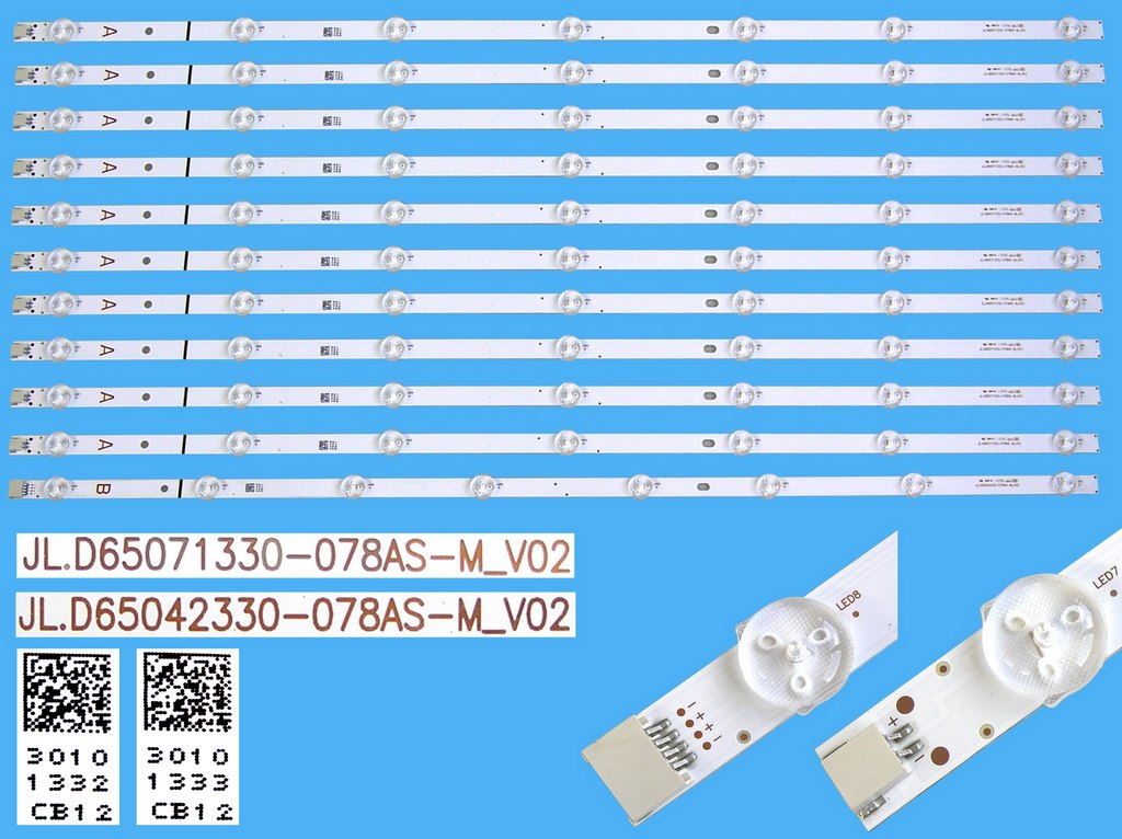 LED podsvit 707mm sada Vestel 23582180 celkem 11 kusů / DLED Backlight JL.D65071330-078AS-M_V02 + JL.D65042330-078AS-M_V02/ 30099584 + 30099586 / 30101332 + 30101333