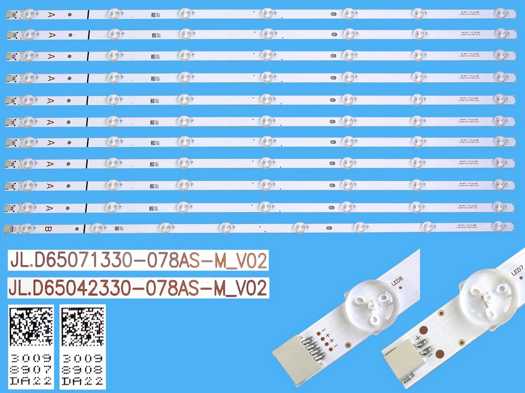 LED podsvit 707mm sada Vestel 23656103 celkem 11 kusů / DLED Backlight JL.D65071330-078AS-M_V02 + JL.D65042330-078AS-M_V02/ 30098907 + 30098908