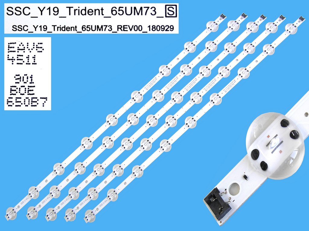 LED podsvit 715mm sada LG AGM76909501 celkem 5 kusů / DLED Backlight 715mm - 9 D-LED, SSC_Y19_Trident_65UM73_Rev00 / BOE650B7 / EAV649511901