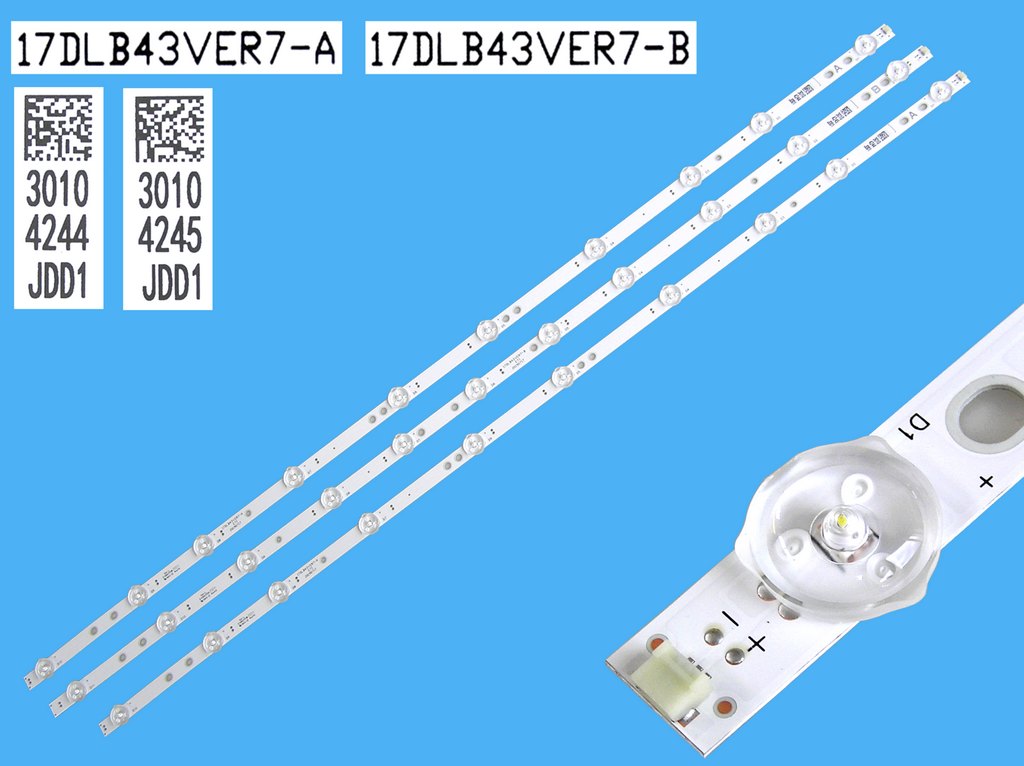 LED podsvit 800mm sada Vestel 17DLB43VER7 celkem 3 pásky / D-LED BAR. VESTEL 43" 23620240 17DLB43VER7-A / 30104244 + 17DLB43VER7-B / 30104245