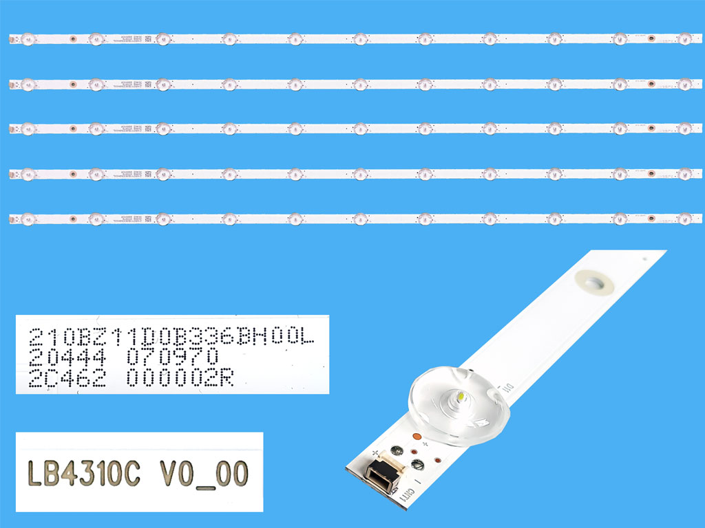 LED podsvit 858mm sada Philips celkem 6 pásků / 11 D-LED Backlight 858mm - 705TLB43B336BH00L / 996592001004 / 210BZ11D0B336BH00L / LB4310C V0_00