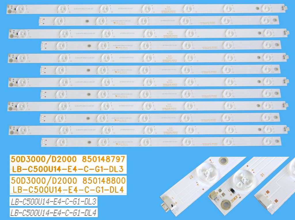 LED podsvit 990mm sada Changhong 50" celkem 12 kusů  / LED Backlight 990mm - 13 D-LED 50D3000/D2000 LB-C500U14-E4-C-G1 / SVJ500A33_Rev06_13LED / 850148797 + 850148800