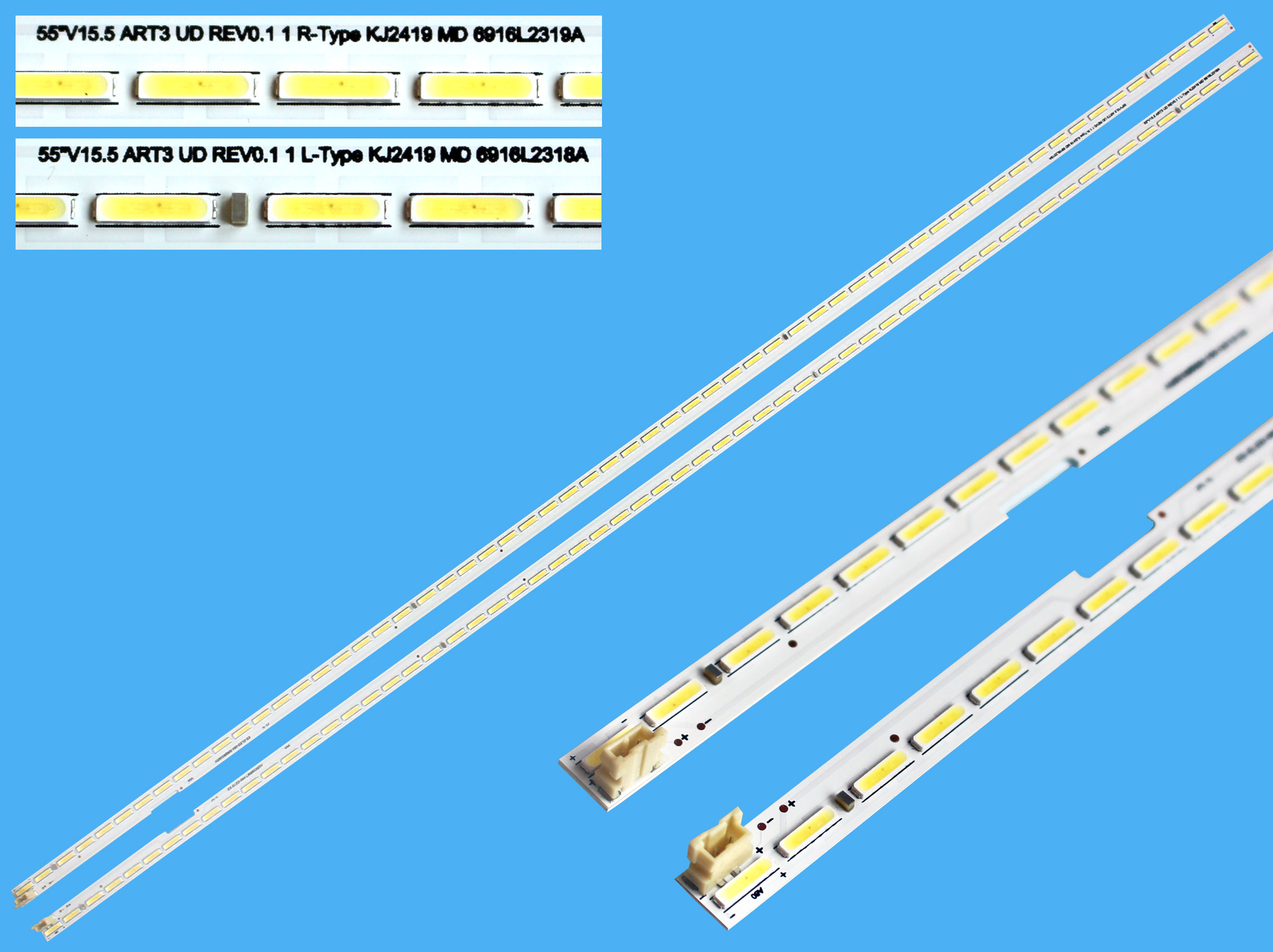 LED podsvit EDGE AGF79080001 sada LG celkem 2 kusy / LED Backlight edge 604mm 2x60 LED 6916L-2318A + 6916L-2319A / 55" V15.5 ART3 UD REV0.1