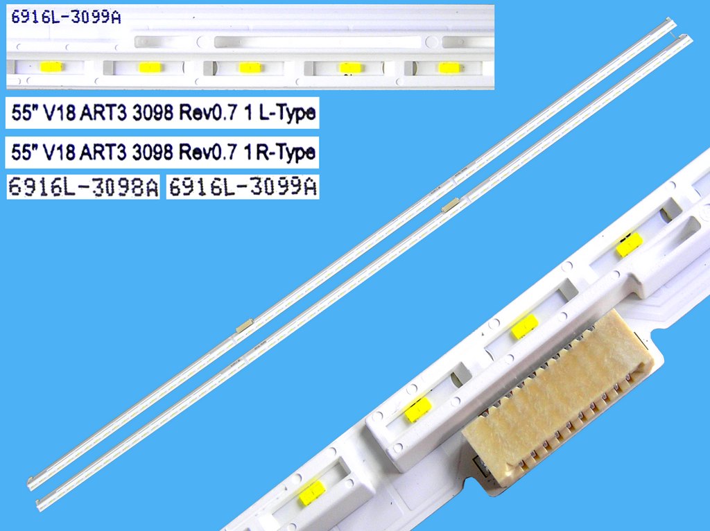 LED podsvit EDGE AGF80318401 sada LG 2 kusy / LED Backlight edge 713mm - 66 + 66 LED 55V18ART3 Rev0.7 L-type 6916L-3098A + R-type 6916L-3099A