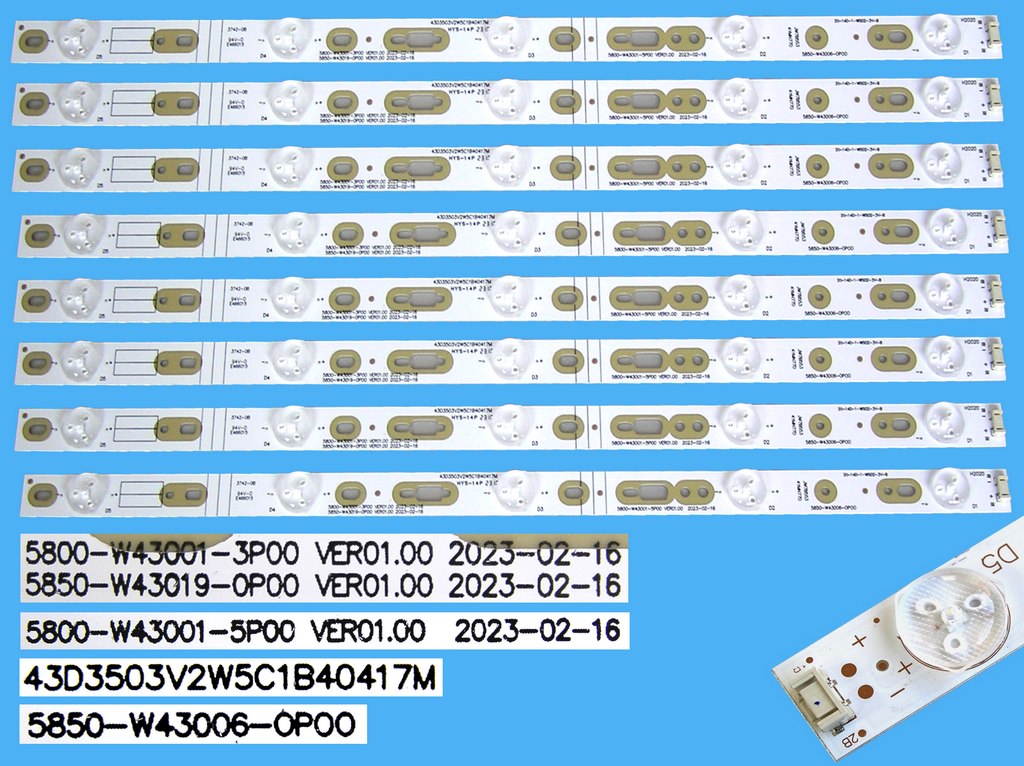 LED podsvit sada 5800-W43001-3P00 celkem 8 pásků / DLED TOTAL ARRAY 5800-W43001-3P00 VER01.00 / 5850-W43019-0P00 Ver01.00