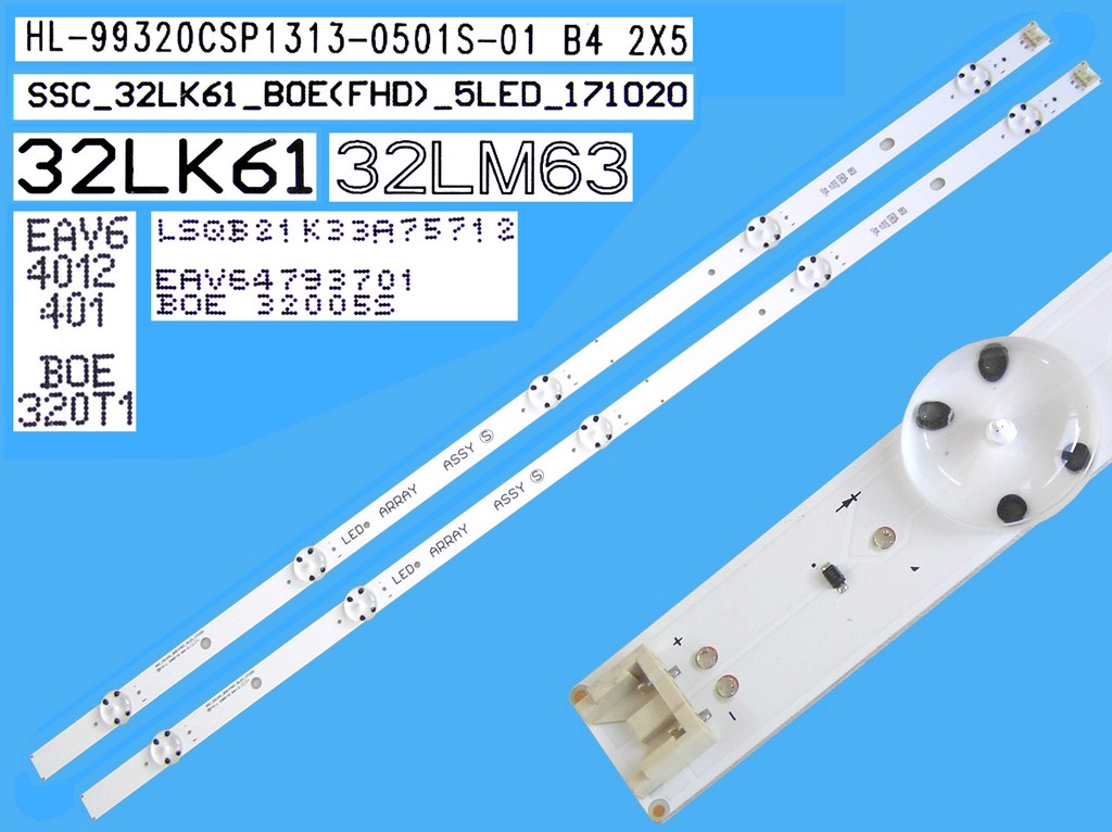 LED podsvit sada AGF79018602 celkem 2 pásky 615mm / LED Backlight 615mm 32LK61 / 32LM63 SSC_32LK61_BOE(FHD)_5LED_171020 / HL-99320CSP1313-0501S-01