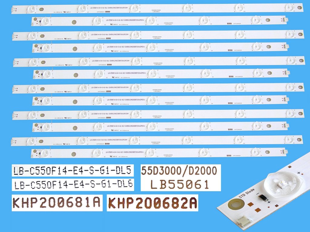 LED podsvit sada Changhong LB55061 celkem 12 pásků / DLED Backlight 55D3000/D2000 / LB-C550F14-E4-S-G1-DL6 / KPH200681A + LB-C550F14-E4-S-G1-DL5 / KPH200682A