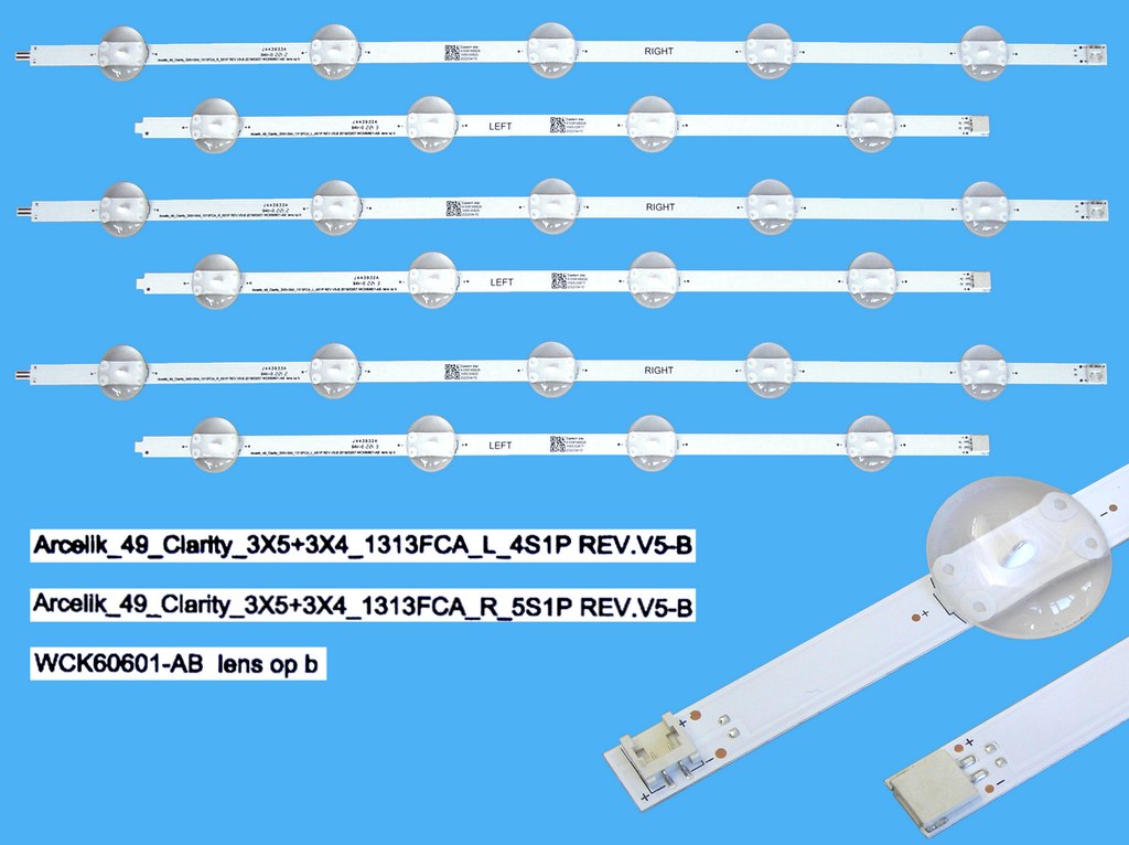 LED podsvit sada Grundig Arcelik 49 celkem 6 pásků / DLED Backlight Trident Arcelik_49_Clarity_3x5+2x41313FCA_L_4S1P Rev5.B náhrada / WFP60601-AA + WFK60601-AA