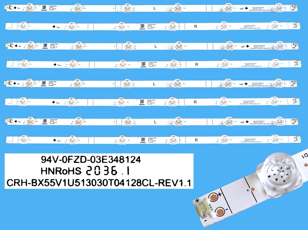 LED podsvit sada Hisense BX55V1U513030 celkem 8 kusů / LED Backlight 1055mm CRH-BX55V1U513030T04128CL-REV1.1 / 200909X08854