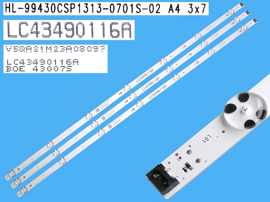 LED podsvit sada LG 43CSP-UHD celkem 3 pásky 828mm / DLED TOTAL ARRAY LC43490116A, 3PCM00785, HL-99430CSP1313-0701S-02 A4 3x7 / / BOE43007S