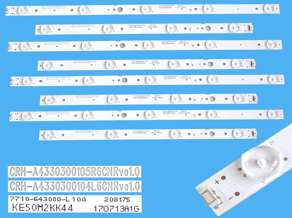 LED podsvit sada LG 43UJ KE80M2KK44 celkem 8 pásků / DLED TOTAL ARRAY CRH-A4330300104L6CNRve1.0 + CRH-A4330300105R6CNRve1.0 / 7710-643000-L100