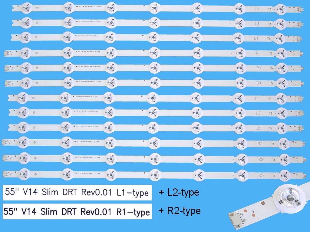LED podsvit sada LG 55" V14 Slim DRT Rev0.01 celkem 12 pásků / DLED TOTAL ARRAY LG 55" V14 Slim DRT Rev0.01 / 6916L-1743A + 6916L-1741A