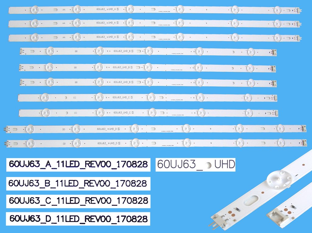 LED podsvit sada LG 60UJ63_UHD celkem 10 pásků / DLED TOTAL ARRAY AGF78818201AL / 60UJ63-UHD