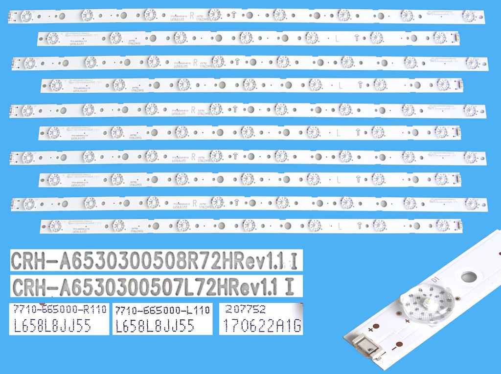 LED podsvit sada LG 65UJ L658L8JJ55 celkem 10 pásků / DLED TOTAL ARRAY CRH-A6530300507L72HRve1.1 + CRH-A6530300508R72HRve1.1 / 7710-665000-L110