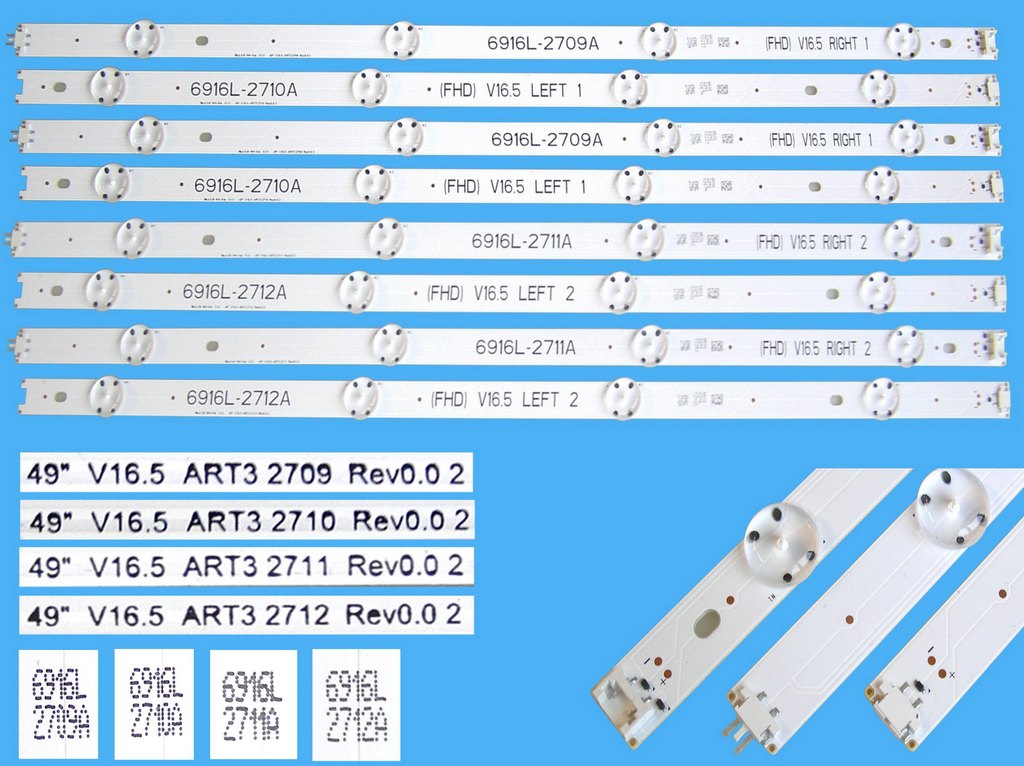 LED podsvit sada LG 6916L-2709A + 6916L-2710A + 6916L-2711A + 6916L-2712A / LED Backlight 977mm - 8 D-LED 49" (FHD) V16.5 ART3