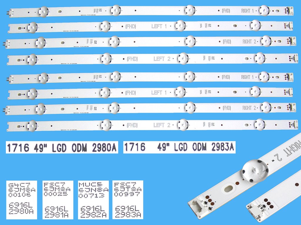 LED podsvit sada LG AGF79045601AL celkem 8 pásků / DLED TOTAL ARRAY AGF79045601 / 6916L-2980A + 6916L-2981A + 6916L-2982A + 6916L-2983A / DRT 49"LGD ODM