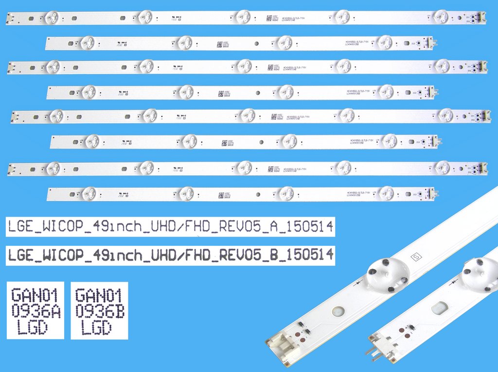 LED podsvit sada LG AGF79045601AL celkem 8 pásků / DLED TOTAL ARRAY LGE_WICOP_49inch_UHD GAN01 0936A + LGE_WICOP_49inch_UHD GAN01-0936B / 49UH61_UHD_A + 49UH61_UHD_B 150514