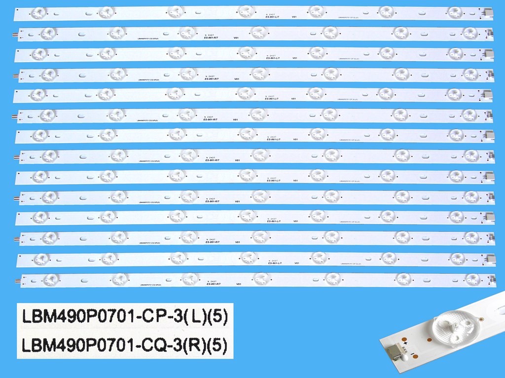 LED podsvit sada Philips 49" celkem 14 pásků  / LED Backlight  LBM490P0701-CP-3L + LBM490P0701-CQ-3R náhradní výrobce / GJ-2K18-AFJ2-490-D714-V1-L + GJ-2K18-AFJ2-490-D714-V1-R