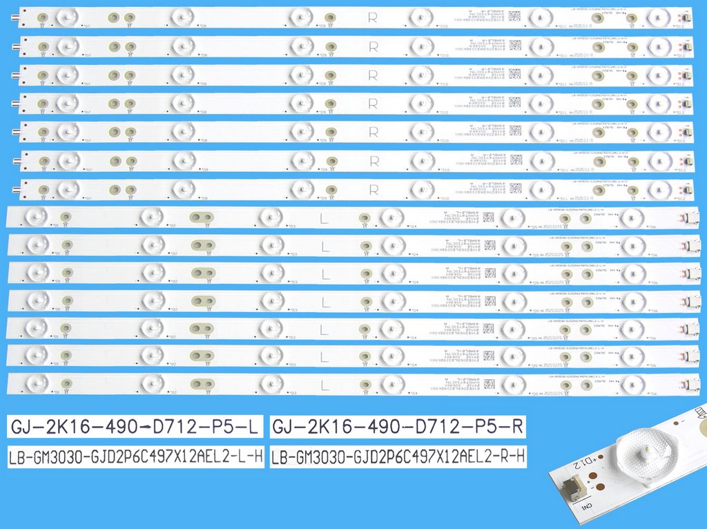 LED podsvit sada Philips 49" náhrada celkem 14 pásků  / LED Backlight 1000mm  GJ-2K16-490-D712-P5-L + GJ-2K16-490-D712-P5-R / 01N21 + 01N22 / LB-GM3030-GJD2P6C497X12AEL2