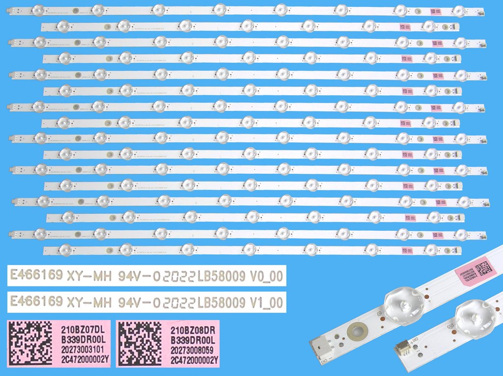 LED podsvit sada Philips 58" celkem 16 pásků / LED Backlight 1207mm - 15 D-LED, LB58009 V0_00 + LB58009 V1_00 / 210BZ08DRB339DR00L + 210BZ07DLB339DR00 / LBM580M1501-AK-2(HF)(O)