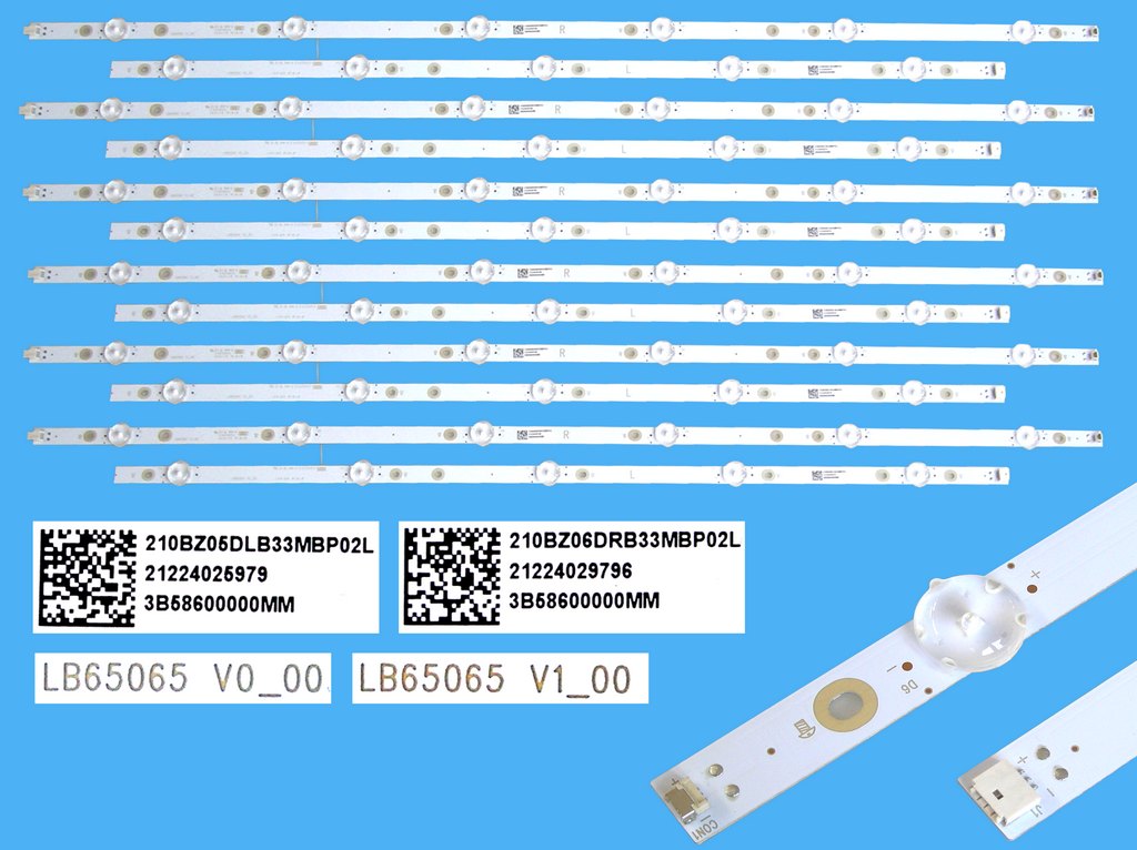 LED podsvit sada Philips 65" celkem 12 pásků / LED Backlight Assy LB65065 V0_00 + LB65065 V1_00 / 210BZ05DLB33DR3MBP02L + 210BZ06DRB33MBP02L