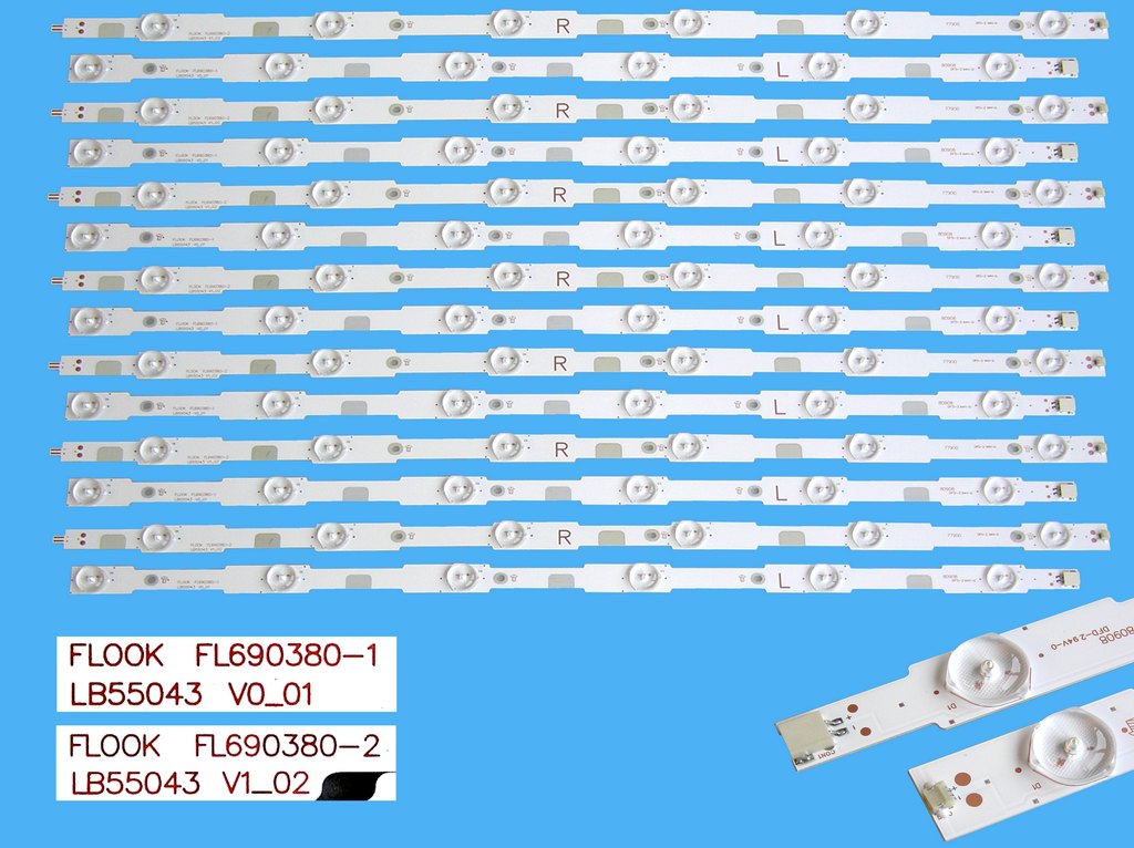 LED podsvit sada Philips 705TLB5543030M11L / 705TLB55M3030M06L celkem 14 pásků / DLED TOTAL ARRAY LB55043 / FL690380-1 + FL69380-2