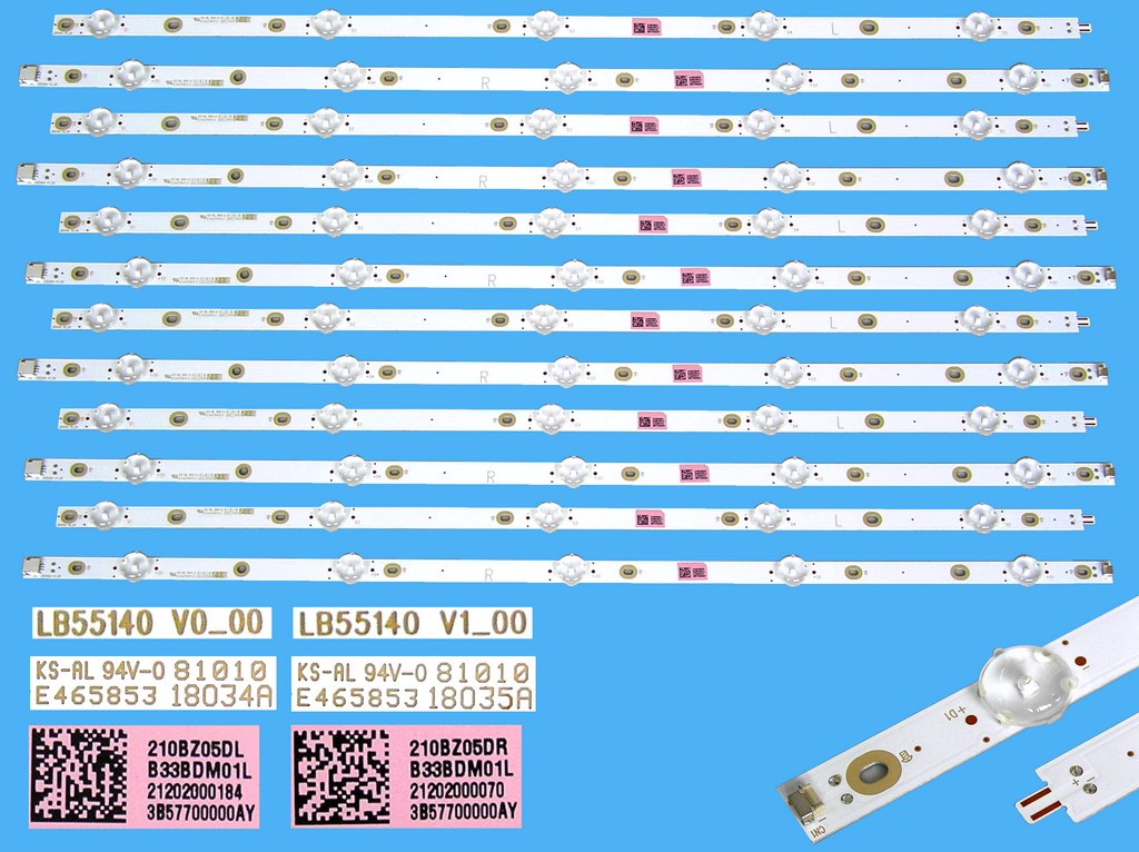 LED podsvit sada Philips 705TLB55B33BDM01L celkem 12 pásků / LED Backlight 1100mm - 10 D-LED, LB55140 V0_00 + LB55140 V1_00 / 210BZ05DLB33BDM01L + 210BZ05DRB33BDM01L / 996592000884