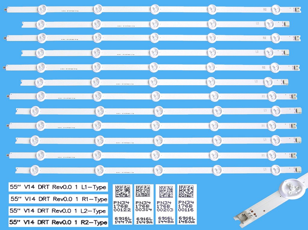 LED podsvit sada Philips / LG celkem 12 pásků / DLED TOTAL ARRAY 55" V14 DRT Rev0.01 6916L-1447A + 6916L-1448A + 6916L-1449A + 6916L+1450A