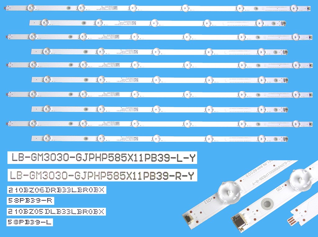 LED podsvit sada Philips celkem 10 pásků GJPHP585X11PB39 / LED Backlight 1170mm - 11 D-LED LB-GM3030-GJPHP585X11PB39-L-Y / 210BZ05DLB33LBR0BX + LB-GM3030-GJPHP585X11PB39-R-Y / 210BZ06DRB33LBR0BX / 705TLB58B33LBR0BX