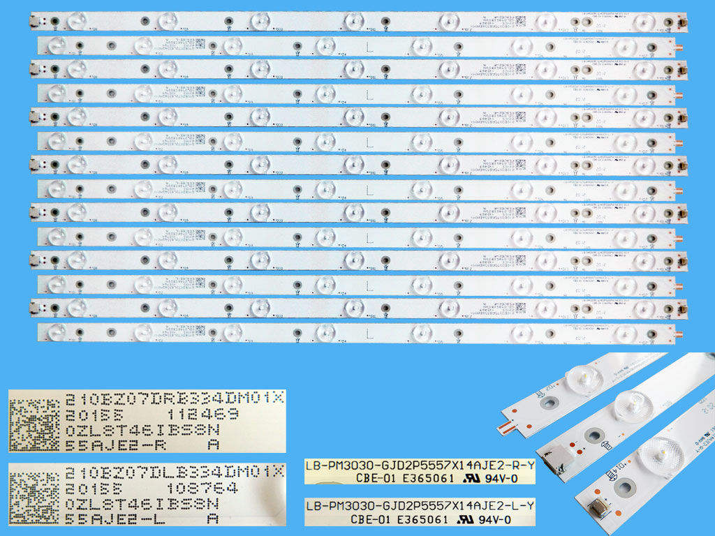 LED podsvit sada Philips celkem 14 ks pásků LB-PM3030-GJD2P5557X14AJE2-R-Y + LB-PM3030-GJD2P5557X14AJE2-L-Y / LED Backlight Assy D55AJE2-L + 55AJE2-R / 705TLB55B334DM01X