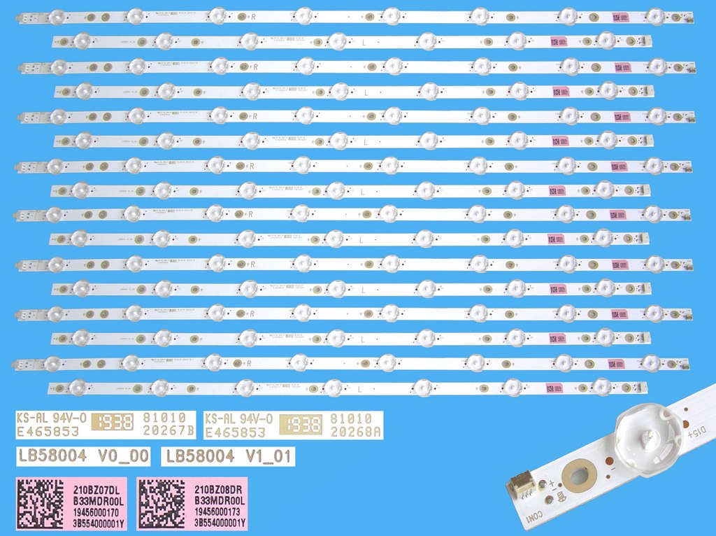 LED podsvit sada Philips celkem 16 pásků LB58004 V0_00 + LB58004 V1_01 / LED Backlight Assy 210BZ07DLB33MDR00L + 310BZ08DRB33MDR00L / 705TLB58B33MDR00L