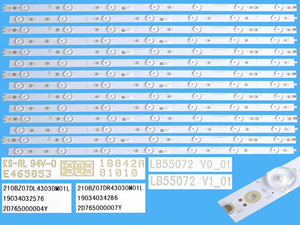 LED podsvit sada Philips náhrada 210BZ07DL43030M01L celkem 14 pásků / DLED TOTAL ARRAY 996598003628 / LB55072V0_01 + LB5507V1_01 / 705TLB5543030M01L