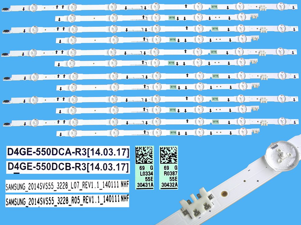 LED podsvit sada Samsung 55" FHD celkem 12 pásků / LED Backlight 1158mm - 9DLED, BN96-30431A + BN96-30432A / D4GE-550DCA-R3 + D4GE-550DCB-R3