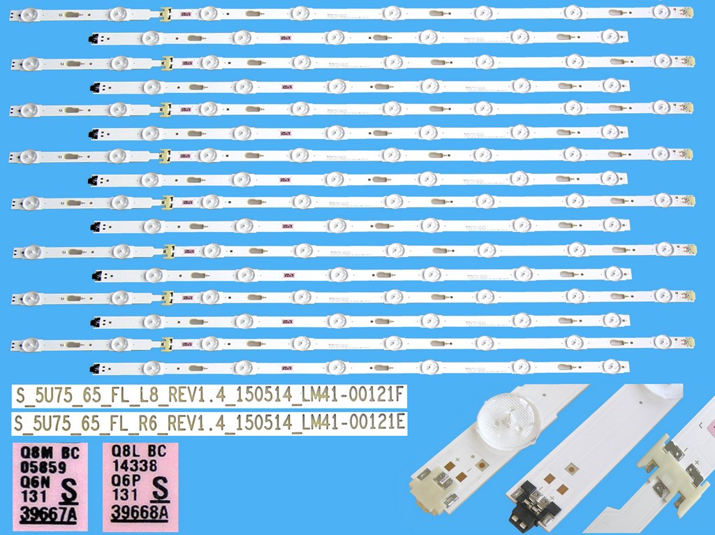 LED podsvit sada Samsung 65" celkem 16 pásků / LED Backlight Array BN96-39667A + BN96-39668A / LM41-00121E + LM41-00121F / S_5U75_65_FL_L8 + S_5U75_65_FL_L8