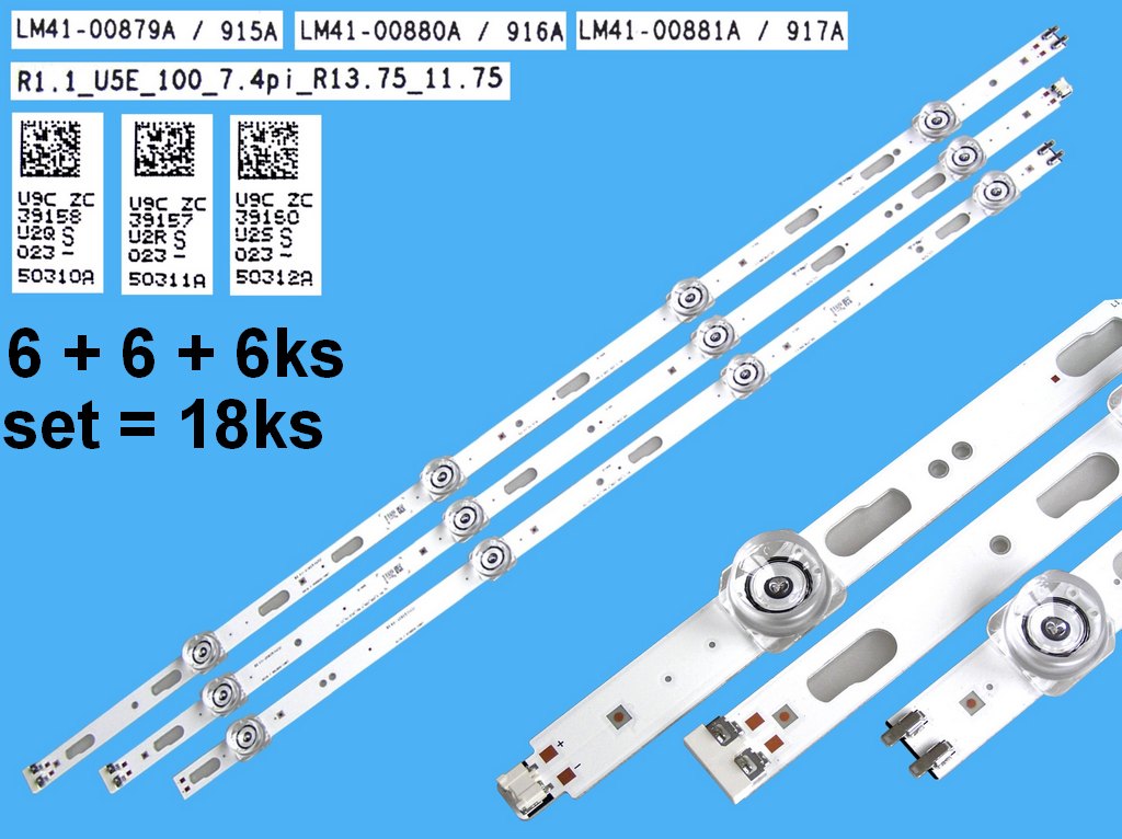 LED podsvit sada Samsung 75CU7172  BN96-50310A + BN96-50311A + BN96-50312A celkem 18 kusů / LED Backlight Assy  LM41-00879A / 915A + LM41-00880A / 916A + LM41-00881A / 917A