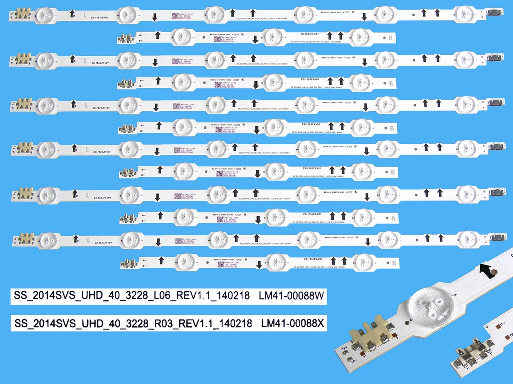 LED podsvit sada Samsung  BN96-32174A + BN96-32175A  náhrada celkem 12 pásků / LED Backlight 837mm D-LED 2014SVS_UHD_40_3228_R03 + 2014SVS_UHD_40_3228_L06 / LM41-00088W + LM41-00088X