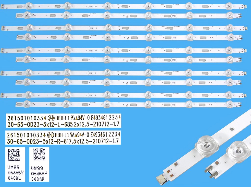 LED podsvit sada Samsung SVC650AG6 celkem 10 pásků / LED Backlight 1304mm 261501010344 / 30-65-0D23-5x12-L-685.2x12.5-210712-1.7 / VM9905365Y 640AL + 640AR