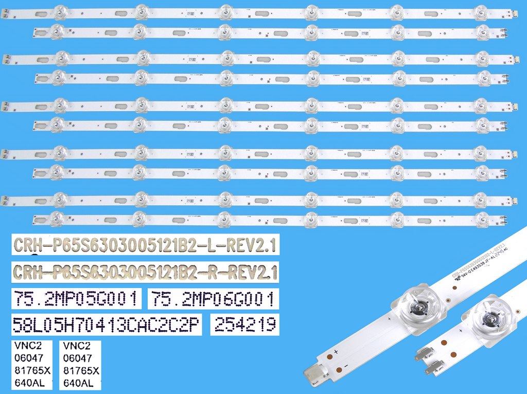 LED podsvit sada Samsung SVC650AG6 celkem 10 pásků / LED Backlight 1304mm CRH-P65S6303005121B2-L-REV2.1 + CRH-P65S6303005121B2-R-REV2.1 / 75.2MP05G001 + 75.2MP06G001 / 58L05H70413CAC2C2P