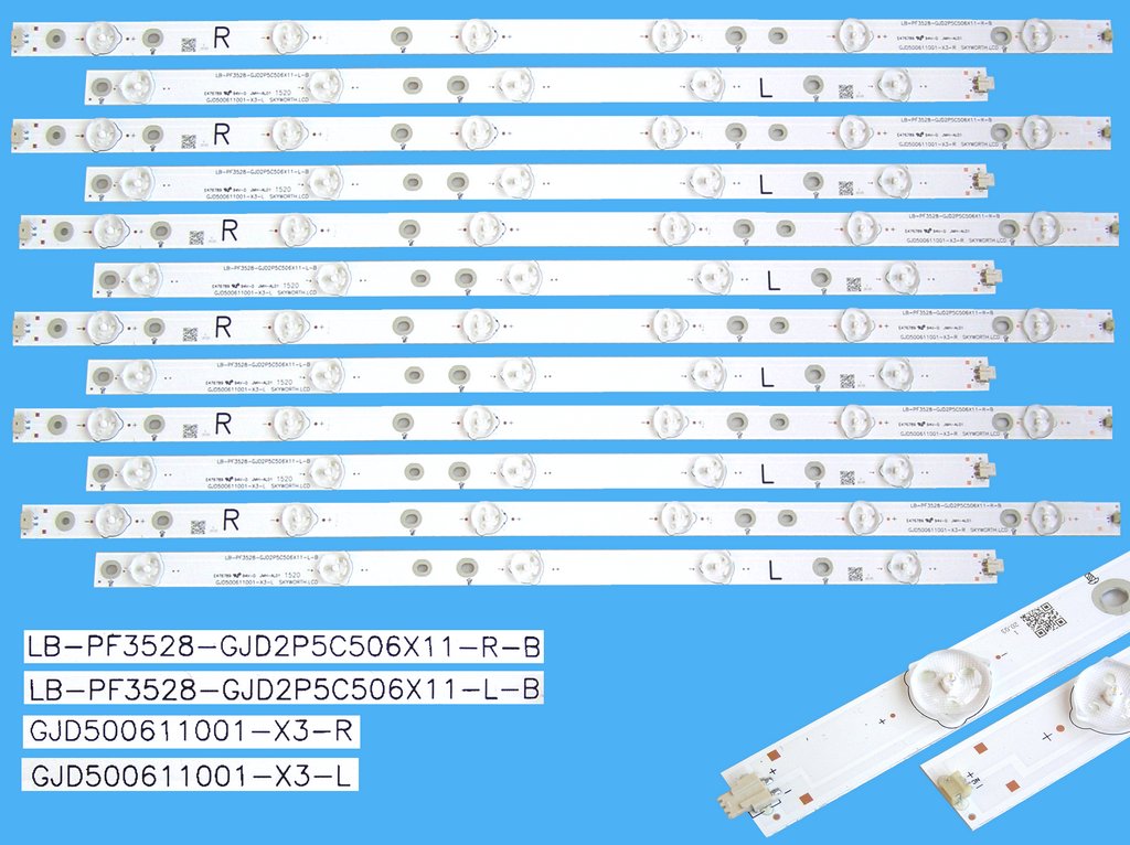 LED podsvit sada Sharp 50" celkem 12 pásků / DLED TOTAL ARRAY 500TT55 + 500TT56 / TT5008T / LB-PF-3528-GJD2P5C506X11-R-B + LB-PF-3528-GJD2P5C506X11-L-B / GJD500611001