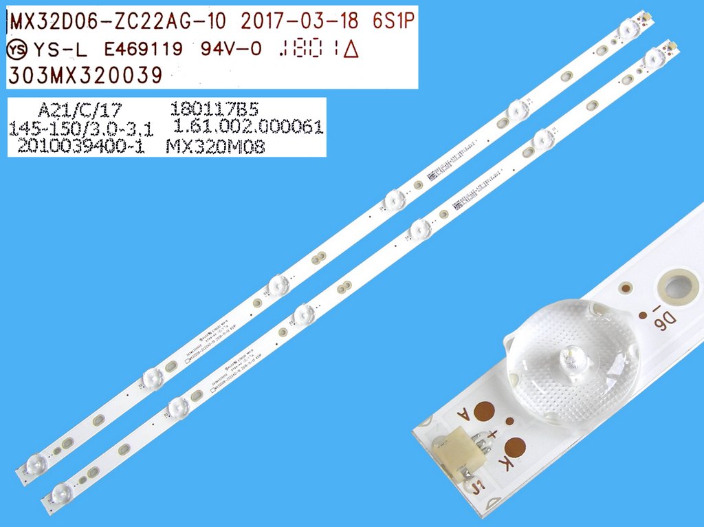 LED podsvit sada TV32" - K celkem 2 pásky 580mm / DLED TOTAL ARRAY  MX32D06-ZC22AG-10, 303MX320039, MX320M08