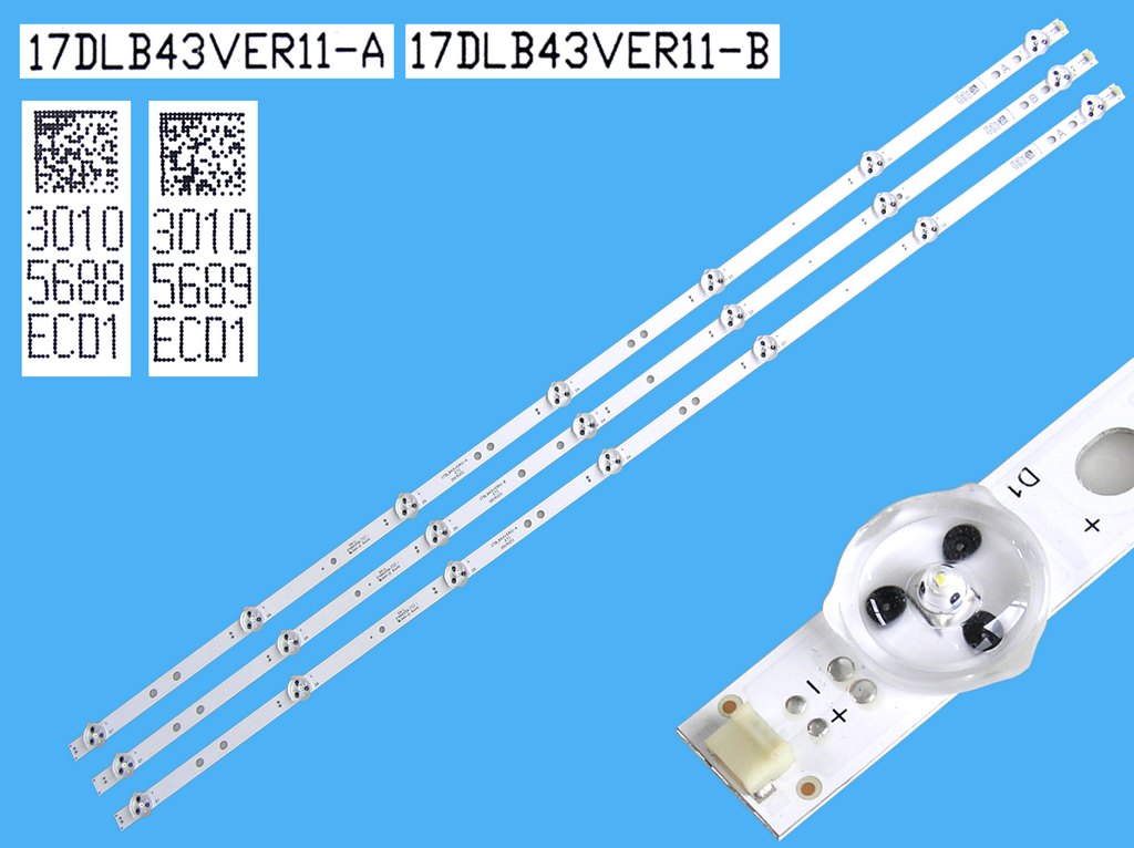 LED podsvit sada Vestel 17DLB43VER11  celkem 3 pásky 800mm / D-LED BAR. VESTEL 43" / 17DLB43VER11-A / 30105688 + 17DLB43VER11-B / 30105689