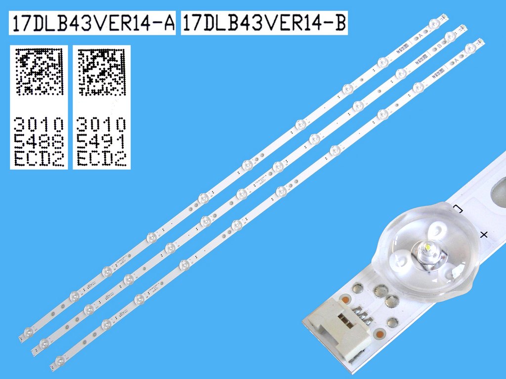 LED podsvit sada Vestel 17DLB43VER14 celkem 3 pásky 800mm / D-LED BAR. VESTEL 43" 23683784 / 17DLB43VER14-A / 30105488 + 17DLB43VER14-B / 30105491