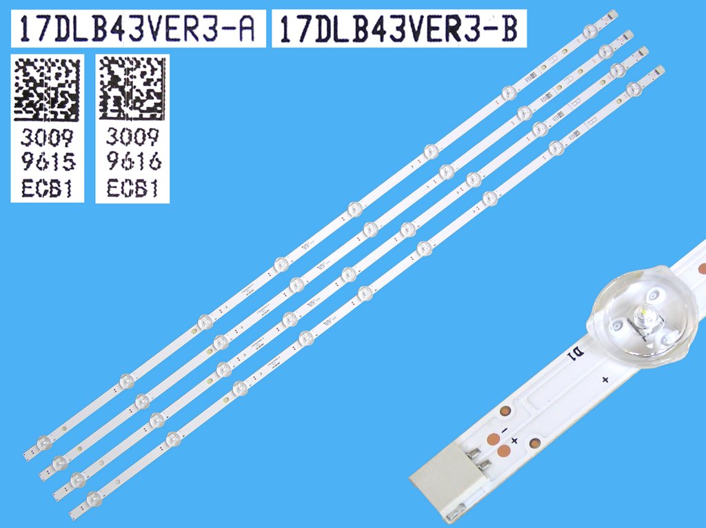 LED podsvit sada Vestel 17DLB43VER3  celkem 4 pásky 820mm / D-LED BAR. 23527036 VESTEL 17DLB43VER3-A / 30099615, 30095284 + 17DLB43VER3-B / 30099616, 30095285